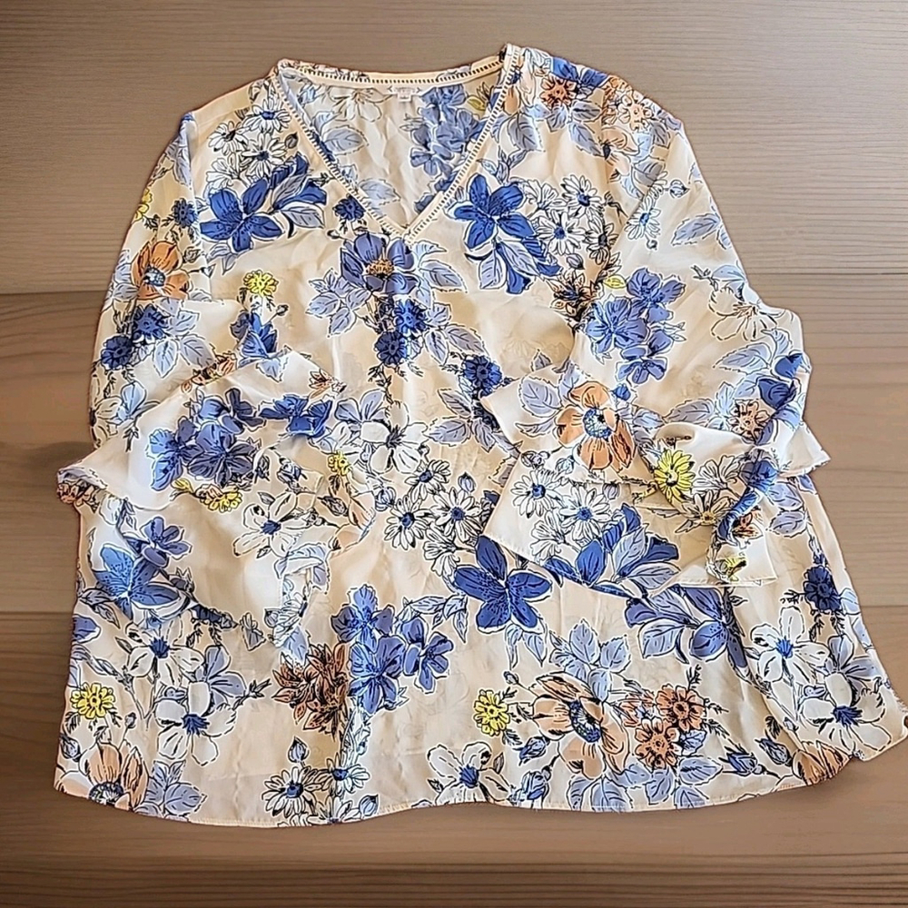 Nanette Lepore Women's Floral Print Bell Sleeve Blouse Size 2 B2 - Picture 1 of 5